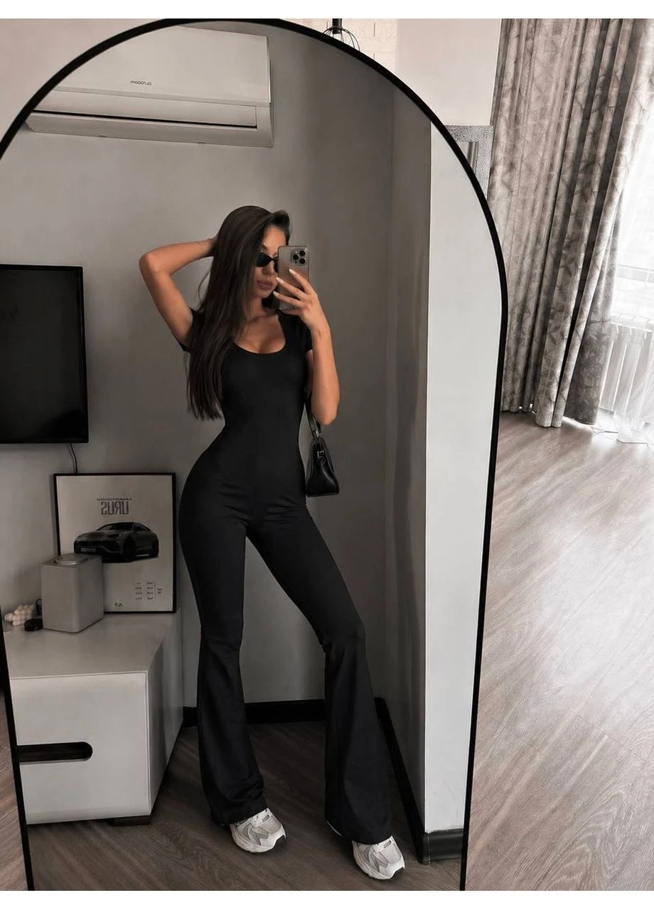 Жіночий комбінезон FINO Mode комбінезон-брюки однотонний чорний спортивний, повсякденний, кежуал, вечірній дайвінг