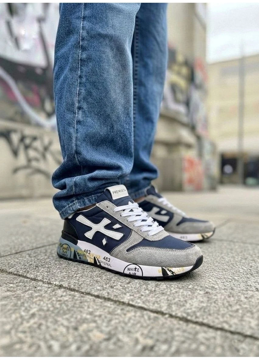 Сірі кросівки чоловічі premiata mick grey/blue преміата сірі демісезон No Brand
