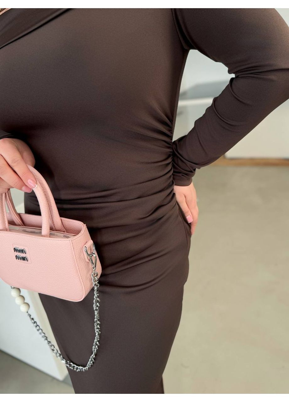 Коричневое праздничный, вечернее, деловое, кэжуал женское платье елегантное силуэтная Style Point однотонное