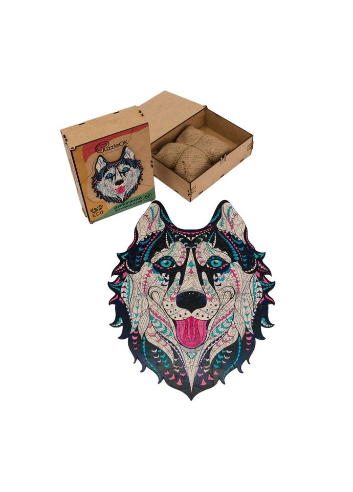 Фігурний дерев'яний пазл A3 "Сніжний хаскі" PuzA3-03112, 123 деталі PuzzleOK (327320635)