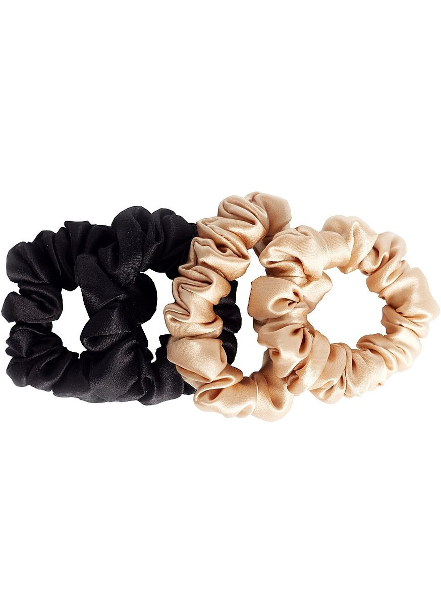 Набір резинок з натурального шовку, розмір S, чорна + бежева Scrunchie Set 4шт (973267-27058736) De Lure (365799080)
