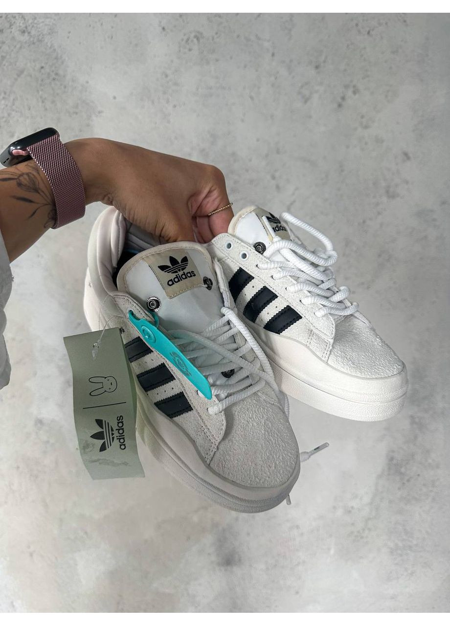 Кросівки жіночі і чоловічі Adidas Campus x Bad Bunny White Black | Адідас Кампус Бед Банні білі No Brand білі демісезони (348419316)