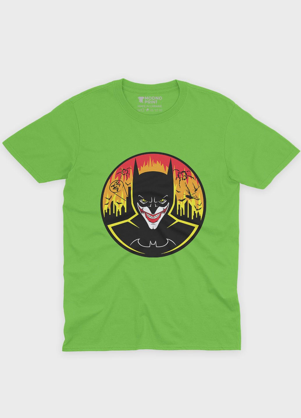 Салатовая демисезонная футболка для мальчика с принтом супервора - джокер (ts001-1-kiw-006-005-020-b) Modno