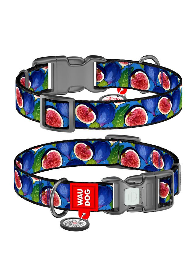 Нашийник для собак нейлоновий Nylon c QR паспортом, малюнок "Інжир", XL, Ш 25 мм, Дл 37-58 см WAUDOG (330636285)