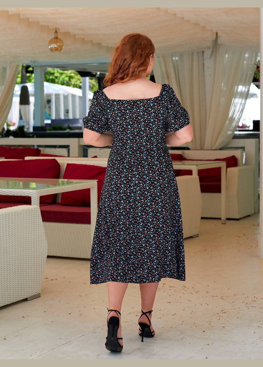 Черное повседневный женское платье батал а-силуэт Україна с цветочным принтом