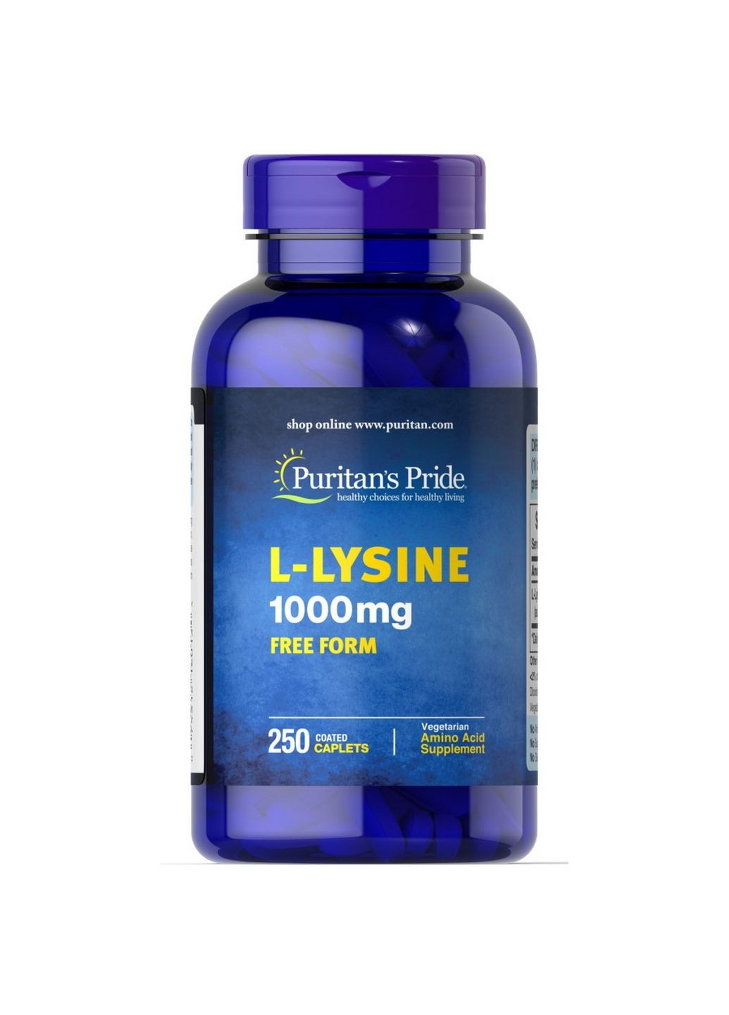 Амінокислота L-Lysine 1000 mg, 250 каплет Puritans Pride (293481819)