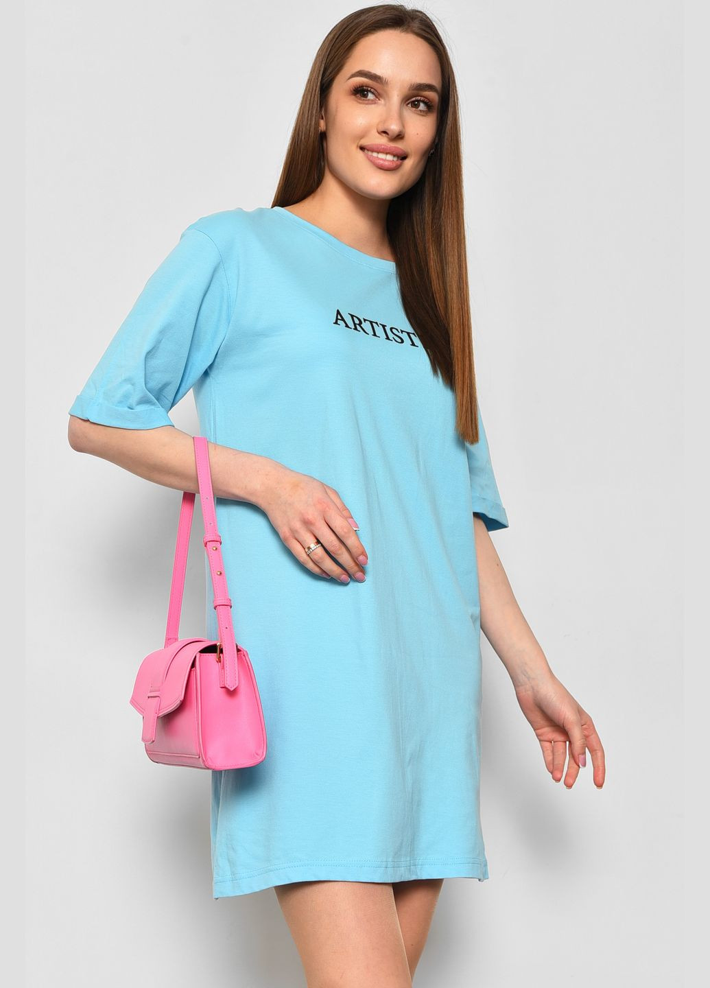 Жіноча туніка з тканини лакоста блакитного кольору. Let's Shop (292630396)