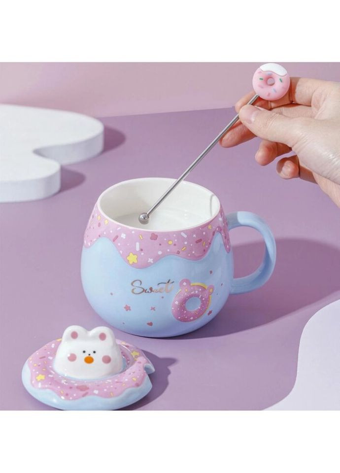 Кружка з кришкою Пончик 14614 500 мл блакитна No Brand (324267988)