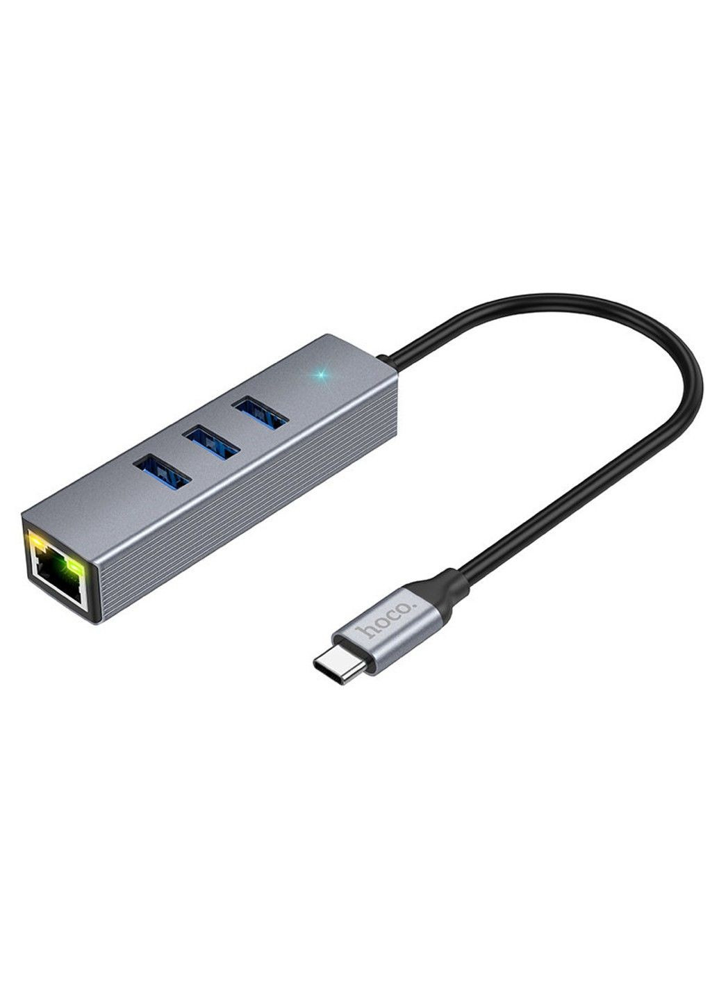 Перехідник HUB HB34 Easy link Type-C Gigabit network adapter (Type-C to USB3.0*3+RJ45) Hoco (293512559)