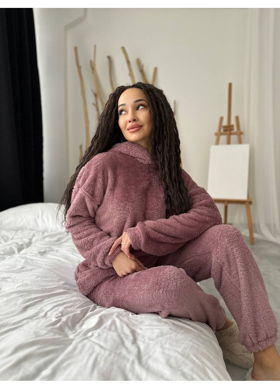 Пудрова всесезон домашній костюм із турецької двосторонньої махри заміри в описі ! кофта + брюки GD/GL Модний простір