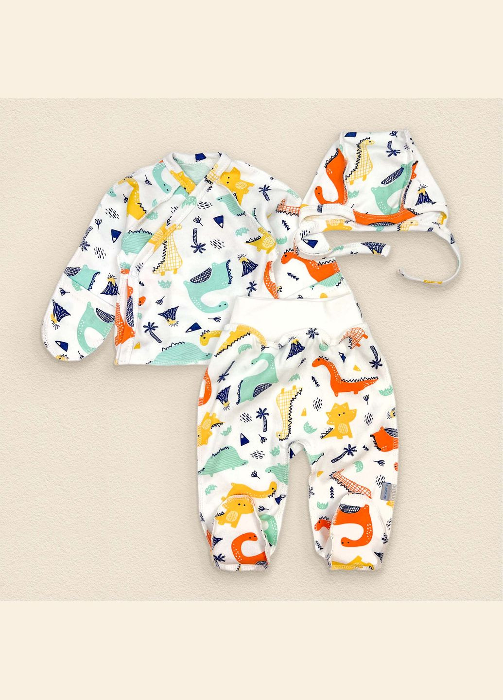 Комбінований демісезонний комплект для новонародженого з інтерлоку сорочечка повзунки hello baby молочний dexter's