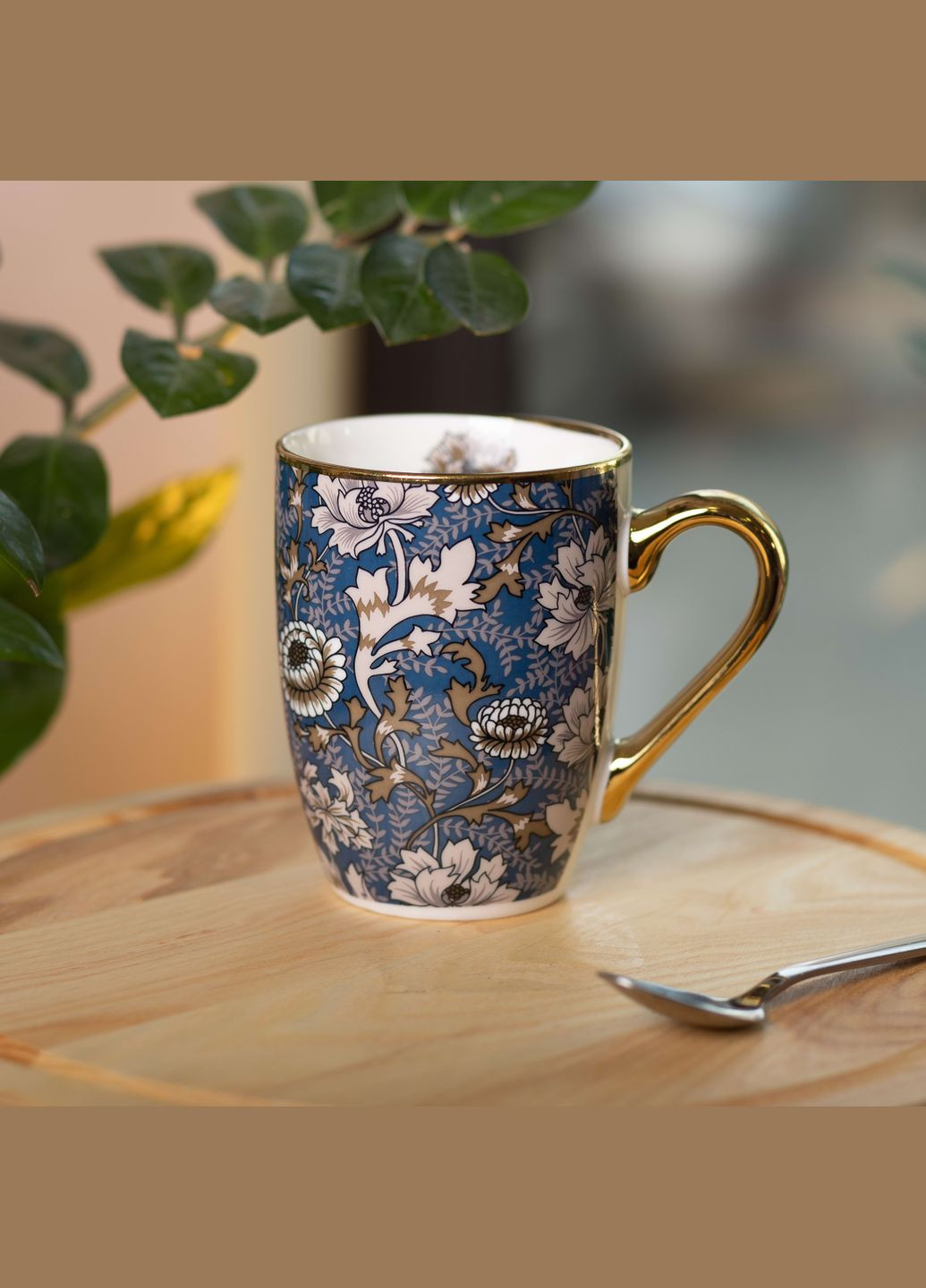 Чашка керамическая в винтажном стиле 400 мл, синий с белым No Brand (328603217)