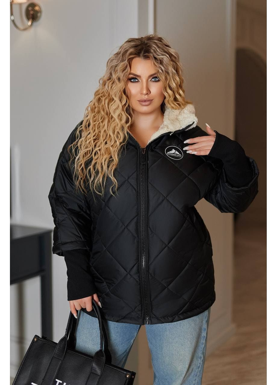 Черная демисезонная женская куртка на подкладке с меха цвет черный New Trend