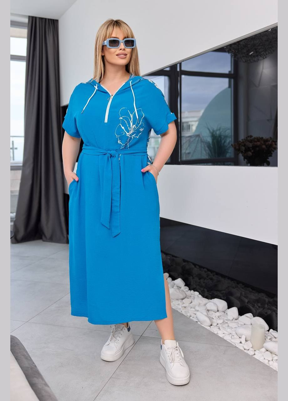 Бирюзовое женское платье с поясом цвет бирюзовый р.50/52 453801 New Trend