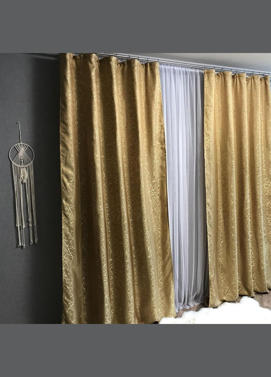 Однотонные мраморные шторы жаккард 2шт Золотистый 2x100x270 см (П1Е101108-4) No Brand (308754683)