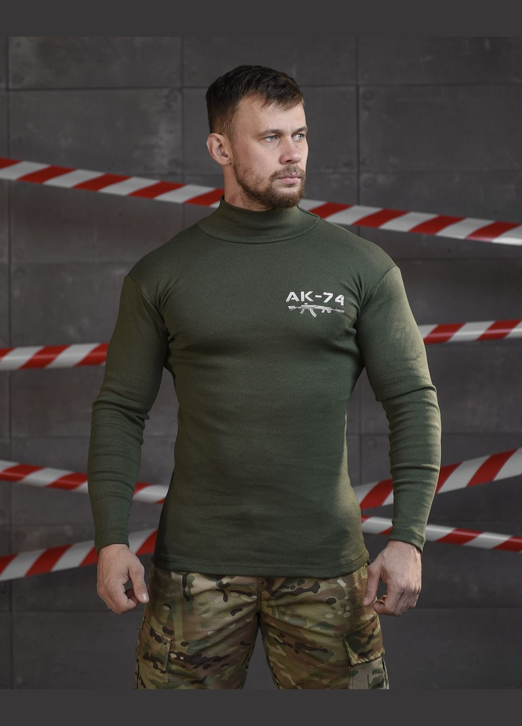 Чоловічий лонгслів з принтом AK-74 олива No Brand (313862882)