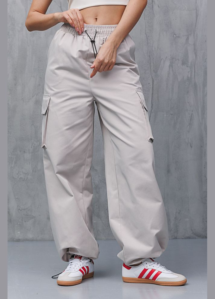 Женские штаны карго светло-бежевые с затяжками внизу Arjen (294906991)