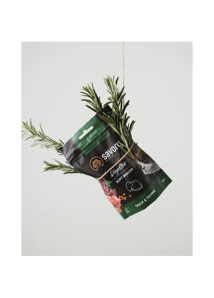 Мягкое лакомство для улучшения пищеварения кошек, утка с тимьяном, 50 г Savory (355254755)