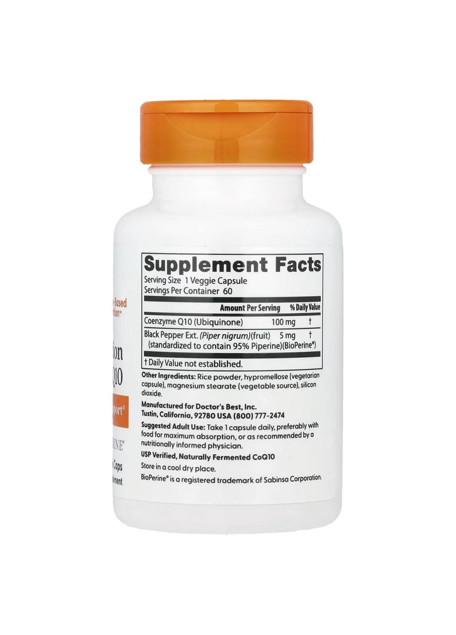 Коэнзим Q10 с высокой степенью всасывания, с BioPerine, 100 мг, 60 капсул Doctor's Best (361858690)
