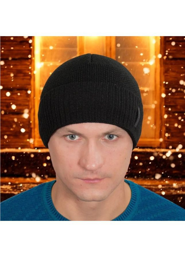 Мужская зимняя шапка утепленная One Size, черная, акриловая с флисовой подкладкой, теплая и дышащая No Brand (363052178)