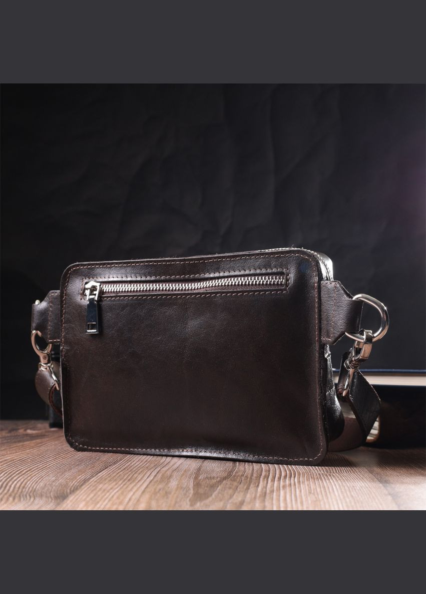 Сумка мужская кожаная через плечо бананка на пояс 22575 Коричневый Grande Pelle (306882233)