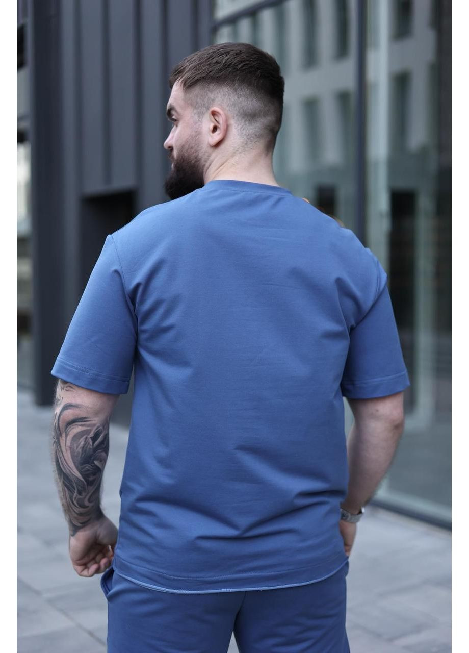 Синий летний мужской хлопковый качественный комплект на лето, шорты и футболка для тренировок отдыха с шортами Intruder