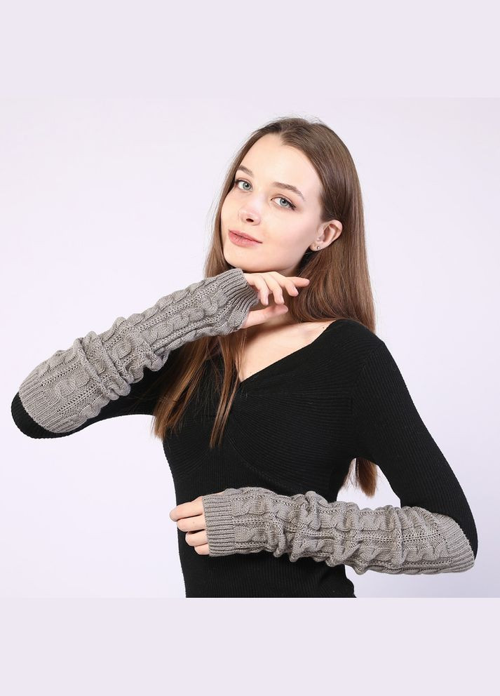 Мітенки в'язані за лікоть сірі One Size No Brand (308250658)