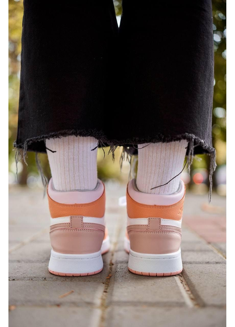 Бежевые демисезонные кроссовки мужские nike air jordan 1 retro orange white beige найк аир джордан No Brand