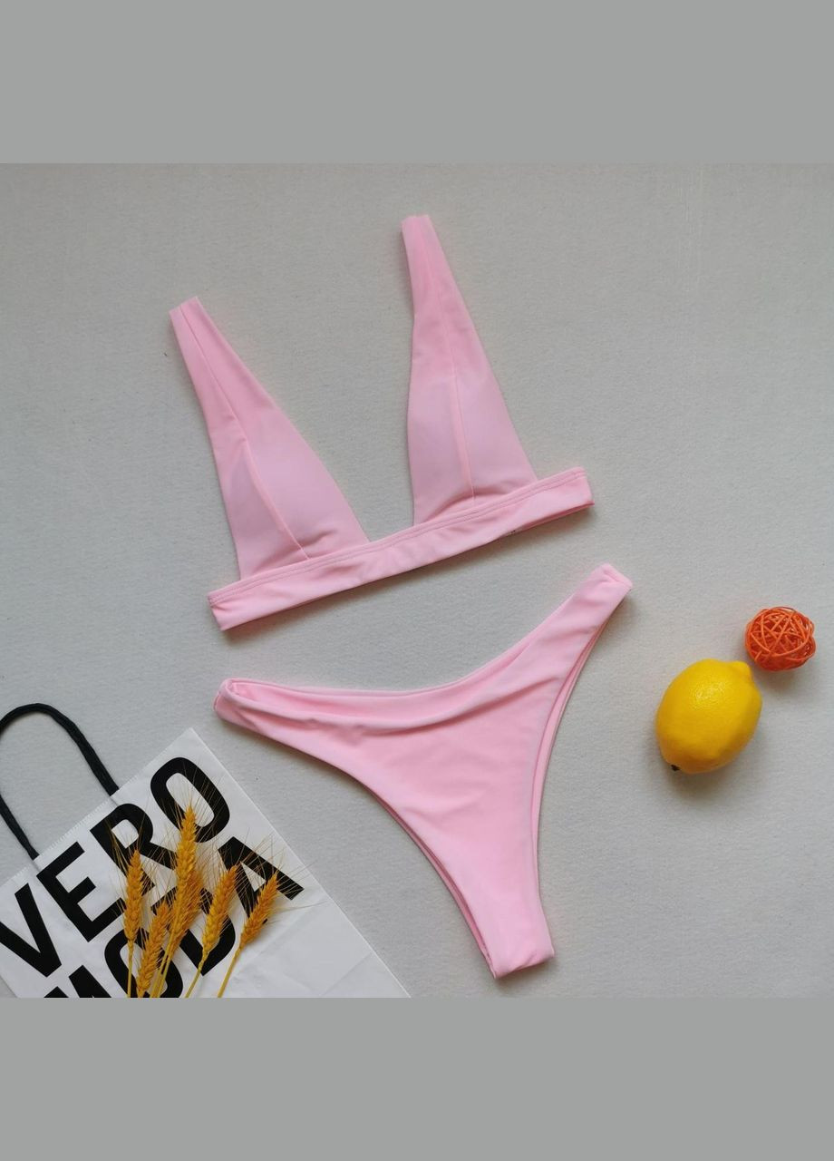 Рожевий літній жіночий купальник роздільний салатовий (s) 2534 No Brand