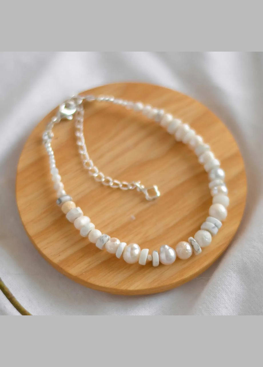 Браслет "Антік" натуральні Перли+Кахолонг фур-ра гіп-ний сплав колір срібло d-6-2мм+- L-18-23см No Brand браслет (302810330)