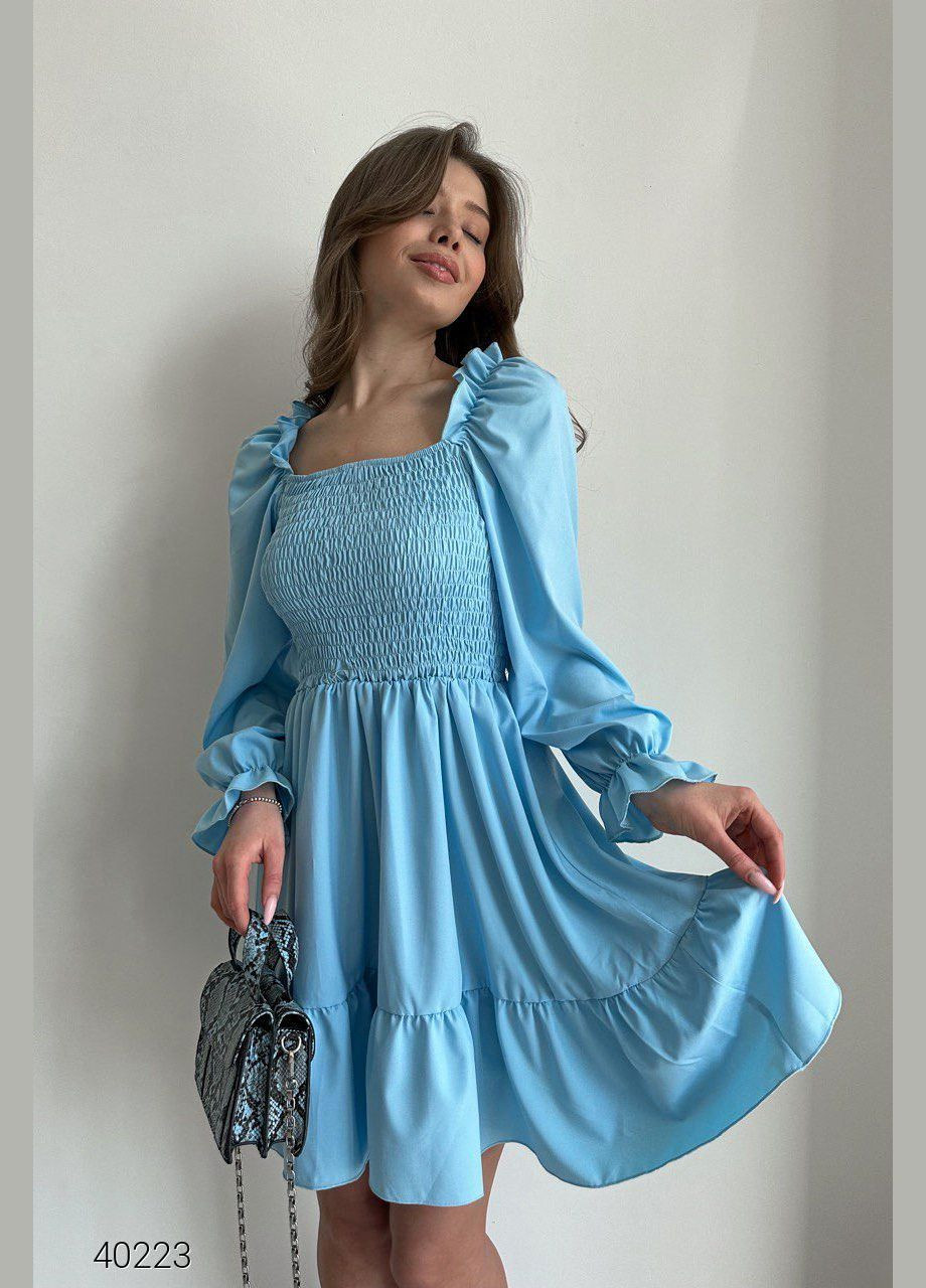 Голубое повседневный летнее платье с пышной юбкой Liton однотонное