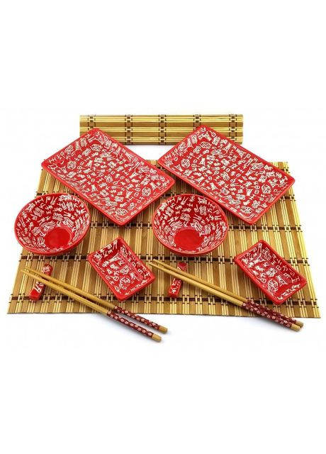 Сервіз для суші "Ієрогліфи на червоному тлі" (2 персони) (39х27, 5х5, 5 см) (Арт.34282G) No Brand (306848314)