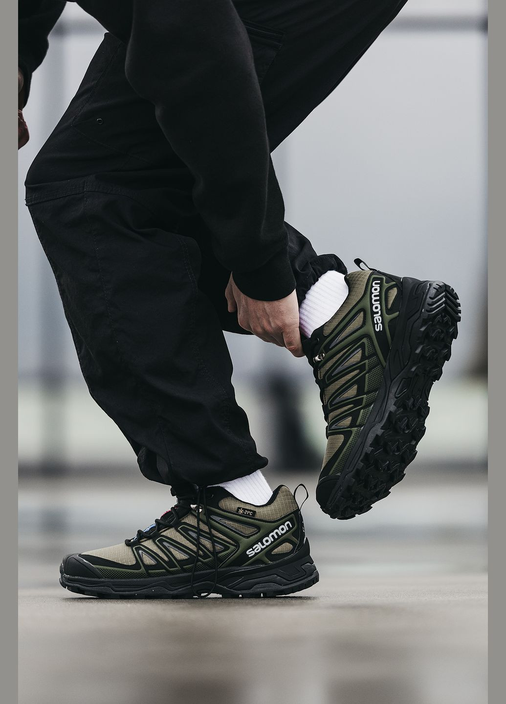 Оливковые (хаки) зимние кроссовки зимние мужские salomon speed cross pro winter khaki fur | саломон спид кросс про хаки с мехом No Brand