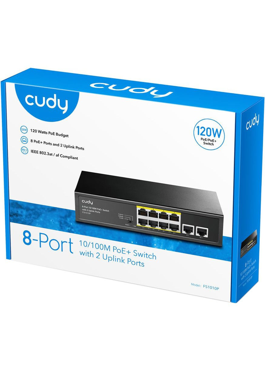 Комутатор FS1010P, 8 портовий 10/100M PoE+ Switch with 2 Uplink Ports 120W Cudy (314975022)