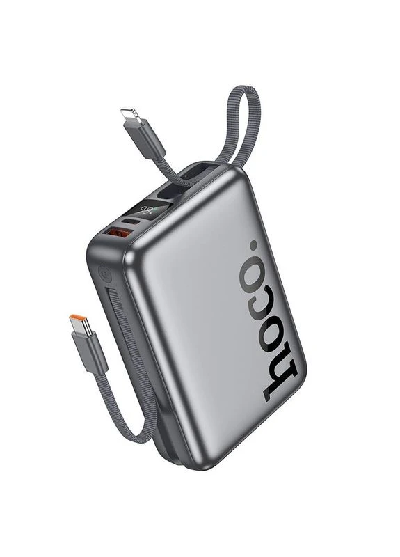 УМБ портативне зарядне Power Bank Q39 20000 mAh з вбудованими кабелями, сіре Hoco (402322418)