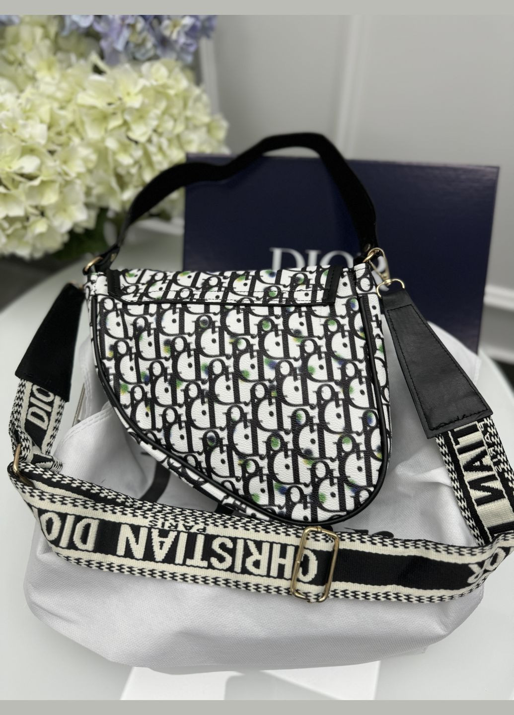 Сумка Диор SADDLE через плечо черно-белый горошек No Brand (322444875)