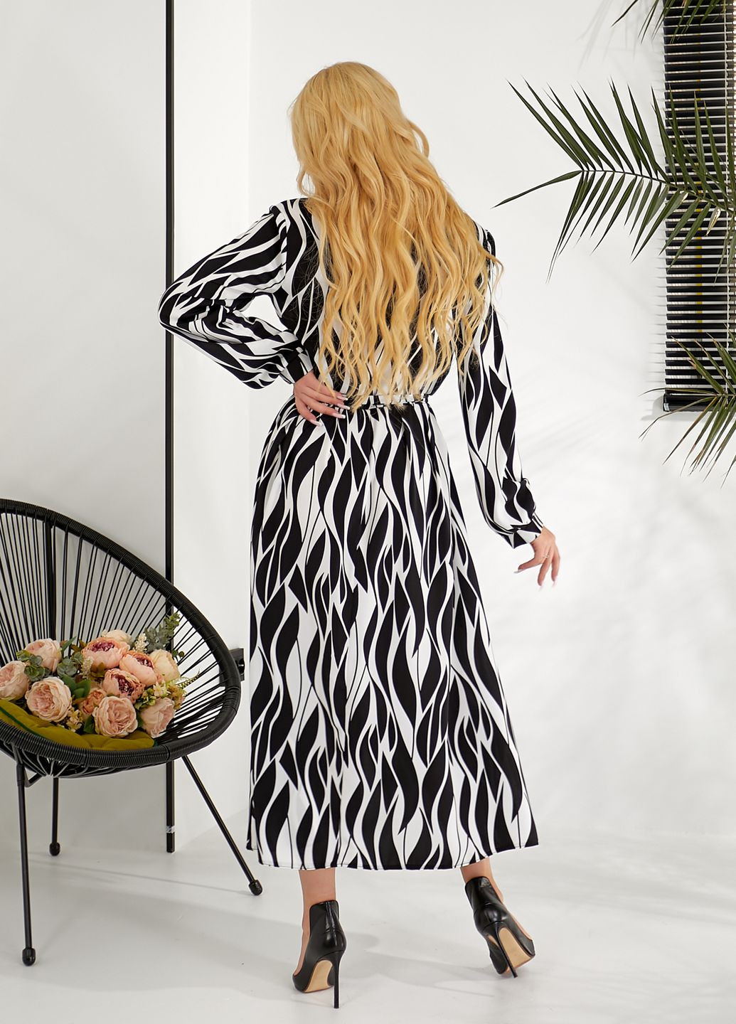 Чорна повсякденний, кежуал, вечірня сукня-сорочка з довгими рукавами сукня-сорочка No Brand з абстрактним візерунком