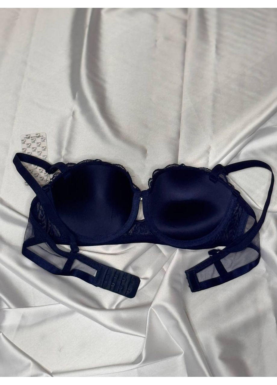 Синий ажурный бюстгальтер анжелика на поролоне с вставками страз на чашку в изумрудный FNNISS