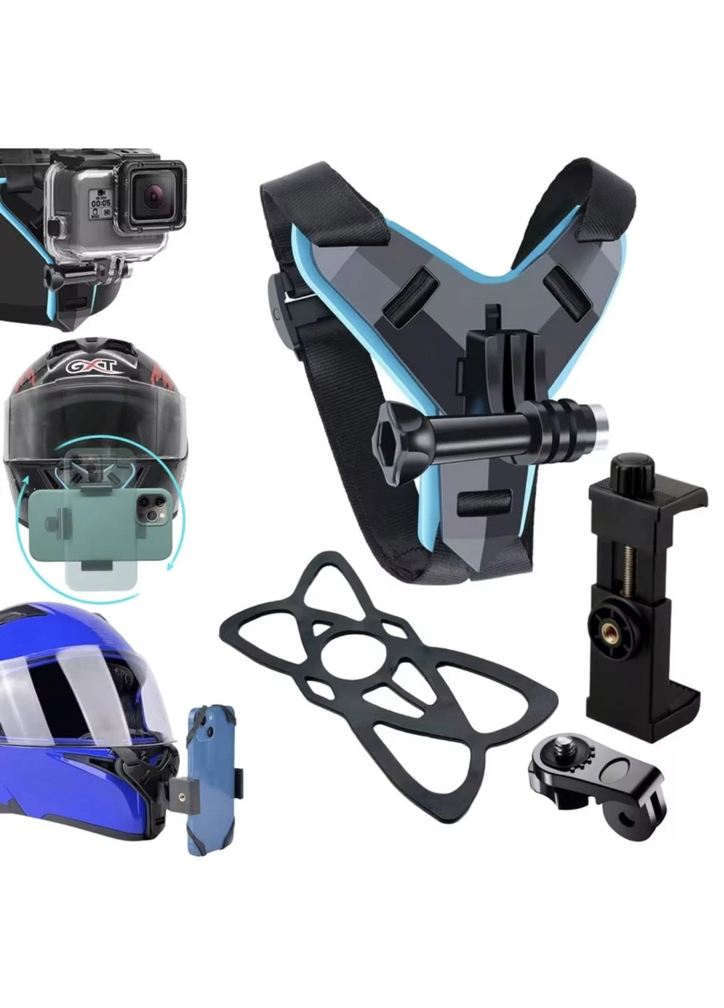 Набір кріплень 5 предметів для мото шолома під екшн камеру та телефон GoPro SJCAM EKEN Axnen DJI Osmo Action No Brand (388408256)
