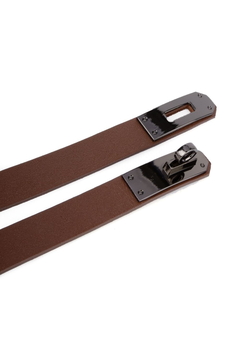 Ремінь жіночий вузький коричневий шкіряний -2031 із темною пряжкою (110 см) JK (330574303)