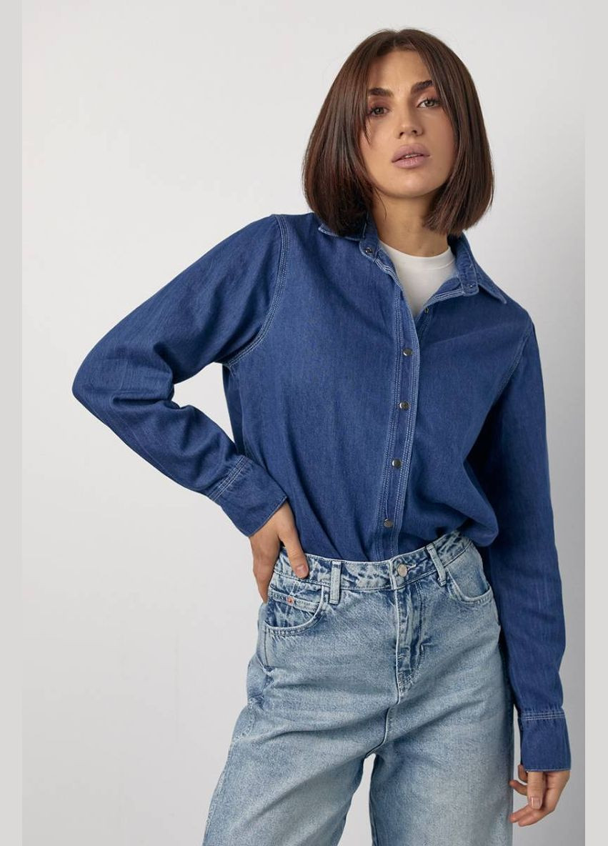 Джинсова жіноча сорочка на металевих кнопках Lurex Рубашка (327218282)