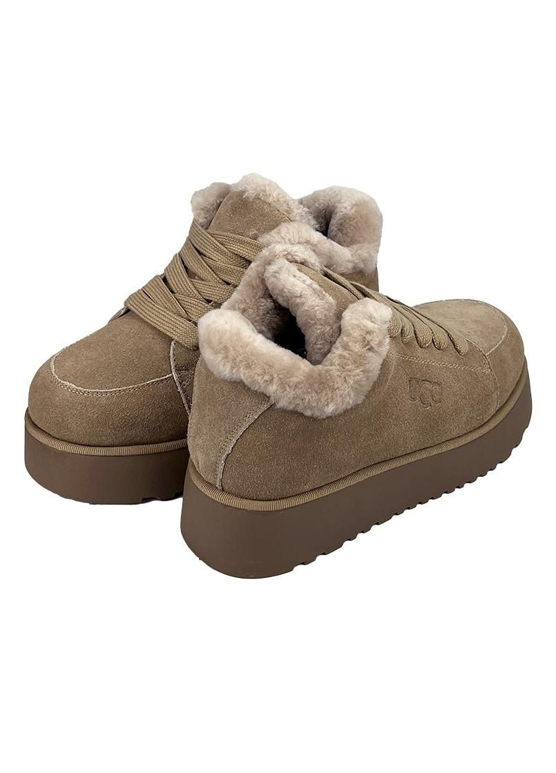 Уггі жіночі замшеві на платформі шнурівка світло-коричневі 2078-5 No Brand (302312418)