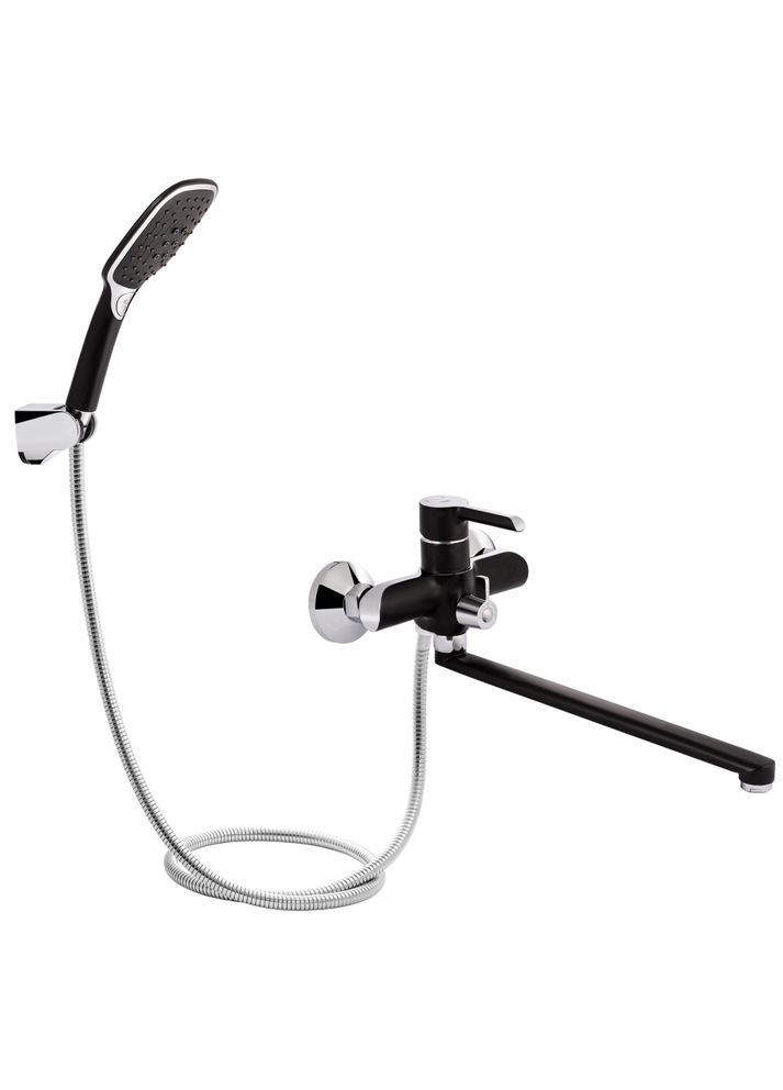 Змішувач для ванни Grand з поворотним виливом (з душовим гарнітуром) QTGRABCR005 Chrome/Black Qtap 005 (323485620)