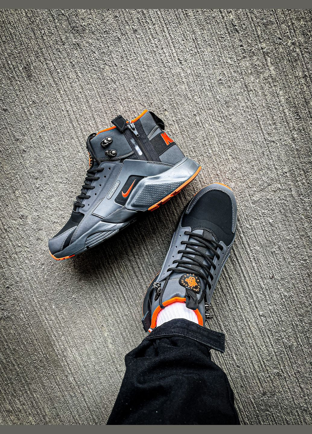 Черные зимние кроссовки зимние мужские nike huarache x acronym winter mid black termo | найк хуарачи х акронум высокие черные термо No Brand
