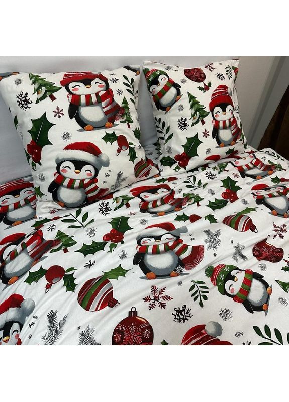Зимова постільна білизна фланель (байка) двоспальний розмір білого кольору - м'якість, тепло та новорічний настрій! No Brand (370278908)