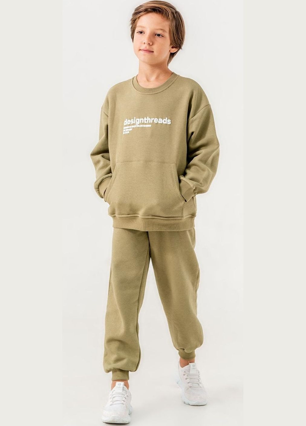 Зелений зимній світшот + штани на флісі 3563 оливковий Smile