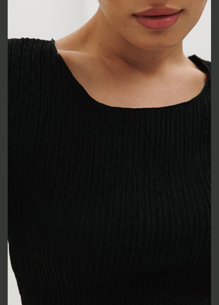 Чорна жіноча футболка з текстурного трикотажу бежева Arjen