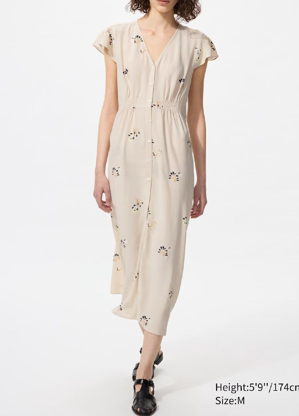 Бежевое платье Uniqlo с цветочным принтом