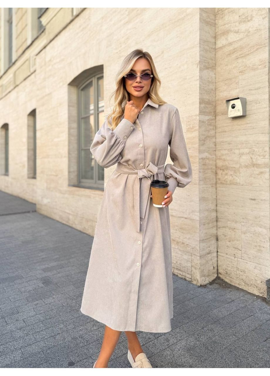 Бежева повсякденний, ділова, кежуал жіноча сукня вельветова сукня-сорочка Style Point однотонна
