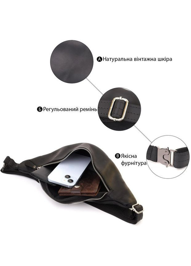 Сумка на пояс через плече шкіряна чоловіча Чорний 35573 Shvigel (334285406)